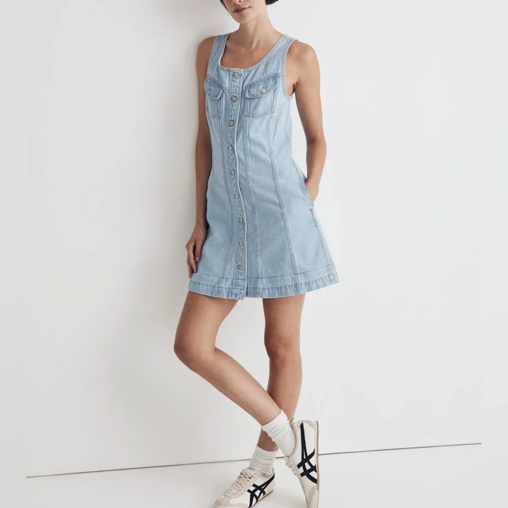 Madewell Denim Sleeveless Seamed Mini Dress-Light Wash-Size 4 - Picture 2 of 13